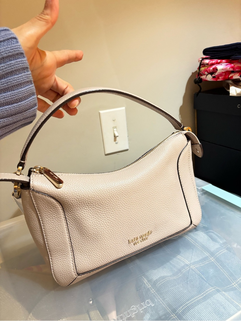 kate spade Pebbled Leather Shoulder Bag in Taupe Beige